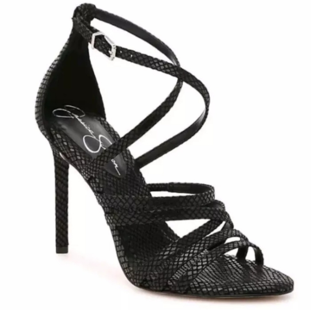 Jessica Simpson Zelta Black Strappy Party Heels 7.5